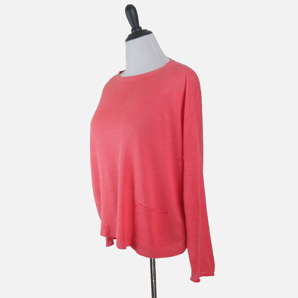Eileen Fisher Size M Organic Linen Bateau Neck Boxy Pullover Coral - Picture 1 of 9